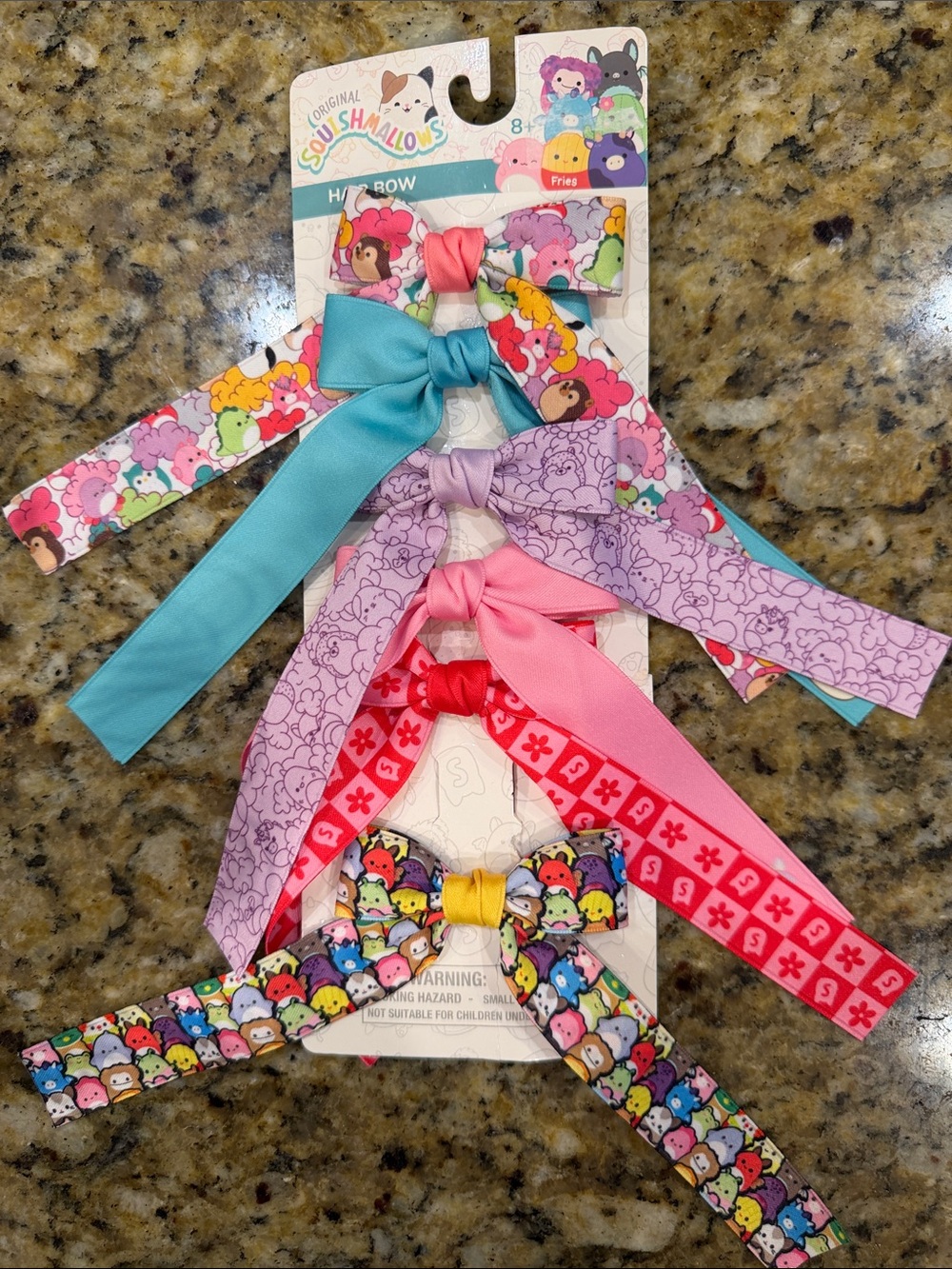 Squishmallows Kids Bow Hair Tie Set - Pink, Purple, Blue, Yellow, Multicolor